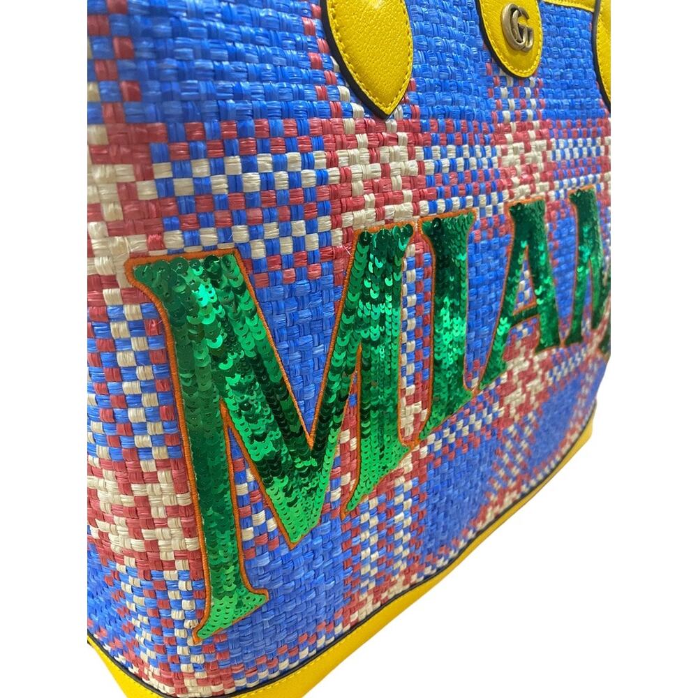 Gucci Large Miami Raffia Sequin Ophidia GG Tote Shoulder Bag - Picture 9 of 16